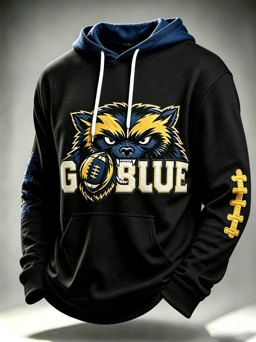 Men'S Rugby Pattern Hooded Long Sleeved Sweatshirt