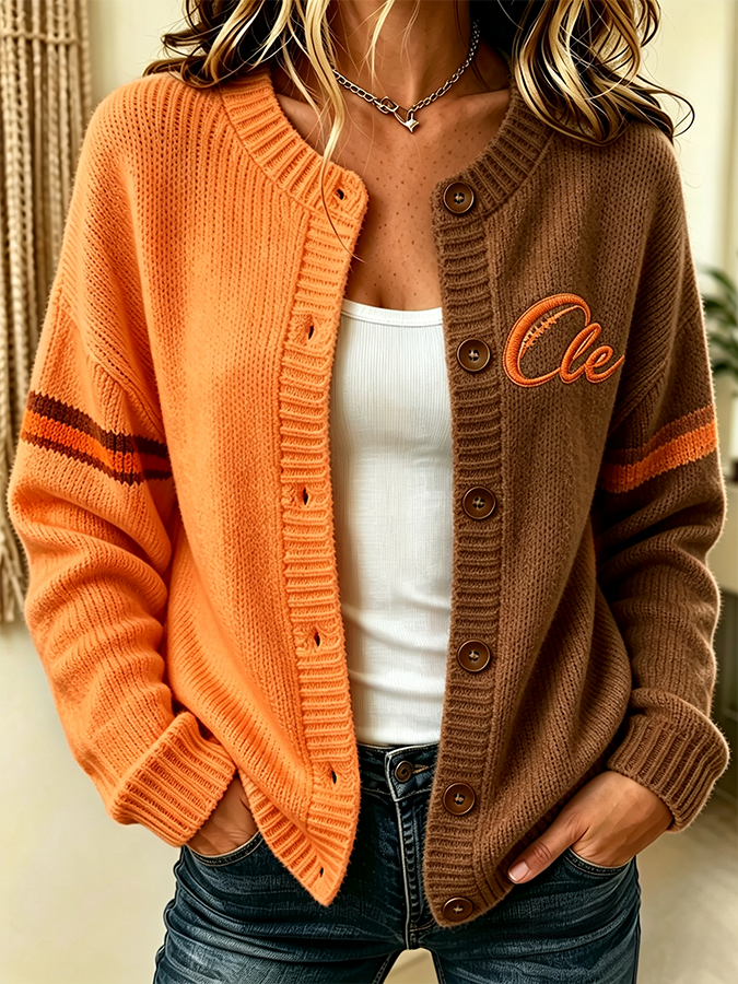Women'S Casual Football Plant Knitted Cardigan Top