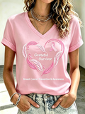 Women's Love Pink Ribbon Embroidered Casual T-shirt
