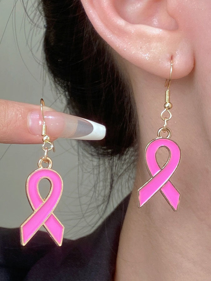 Breast Cancer Awareness Publicity Pink Ribbon Oil Drop Earrings