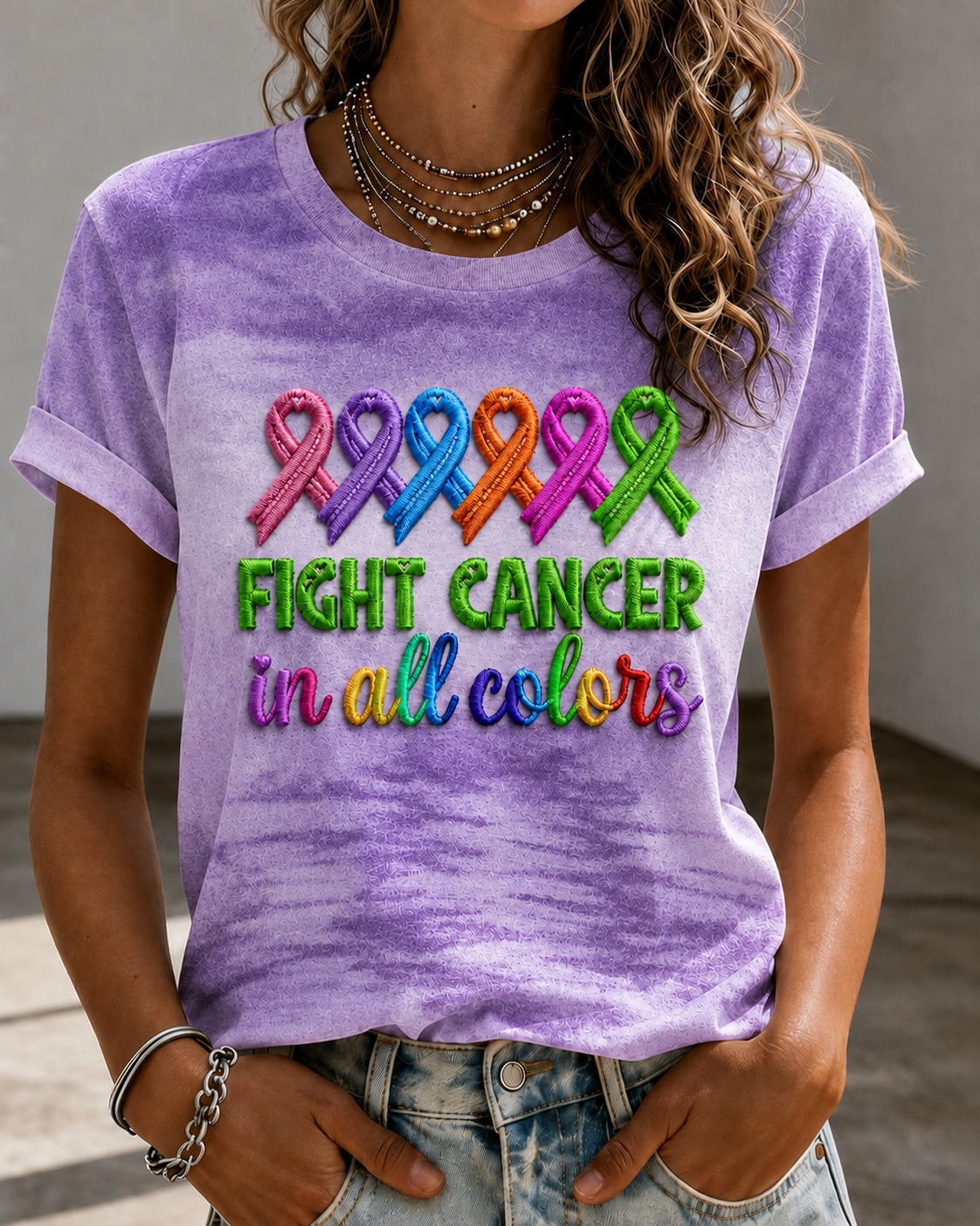 Women'S Breast Cancer Awareness Printing Short Sleeved T-Shirt