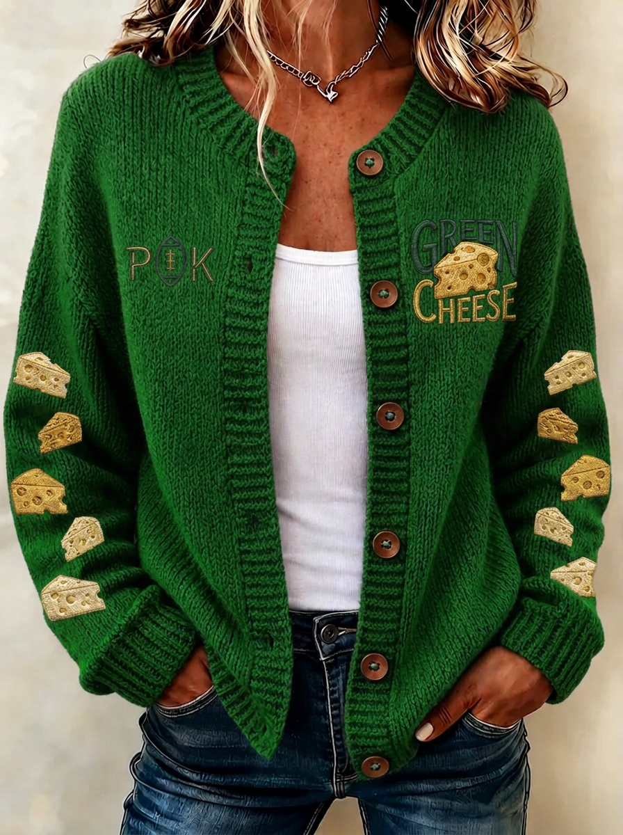 Women's Green Bay Football Cheese Printed Cardigan