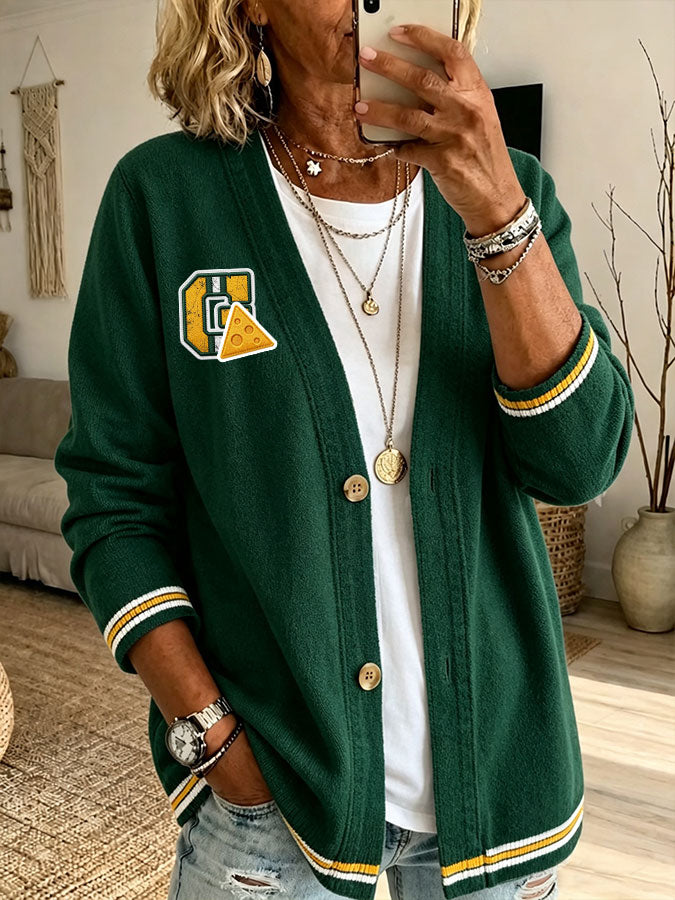 Women'S Football Print Cardigan