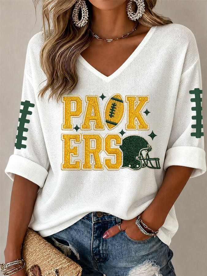 Women'S Football Print Waffle Top