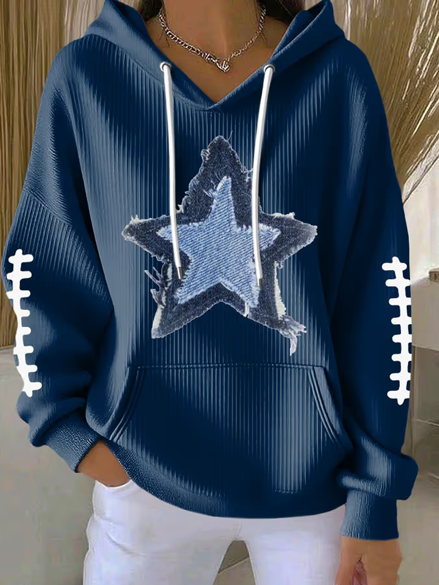 Women'S Football Print Hooded Sweatshirt