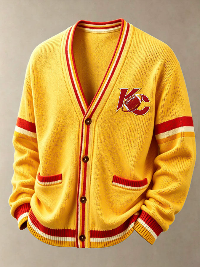 Men'S Casual Football Printed Cardigan
