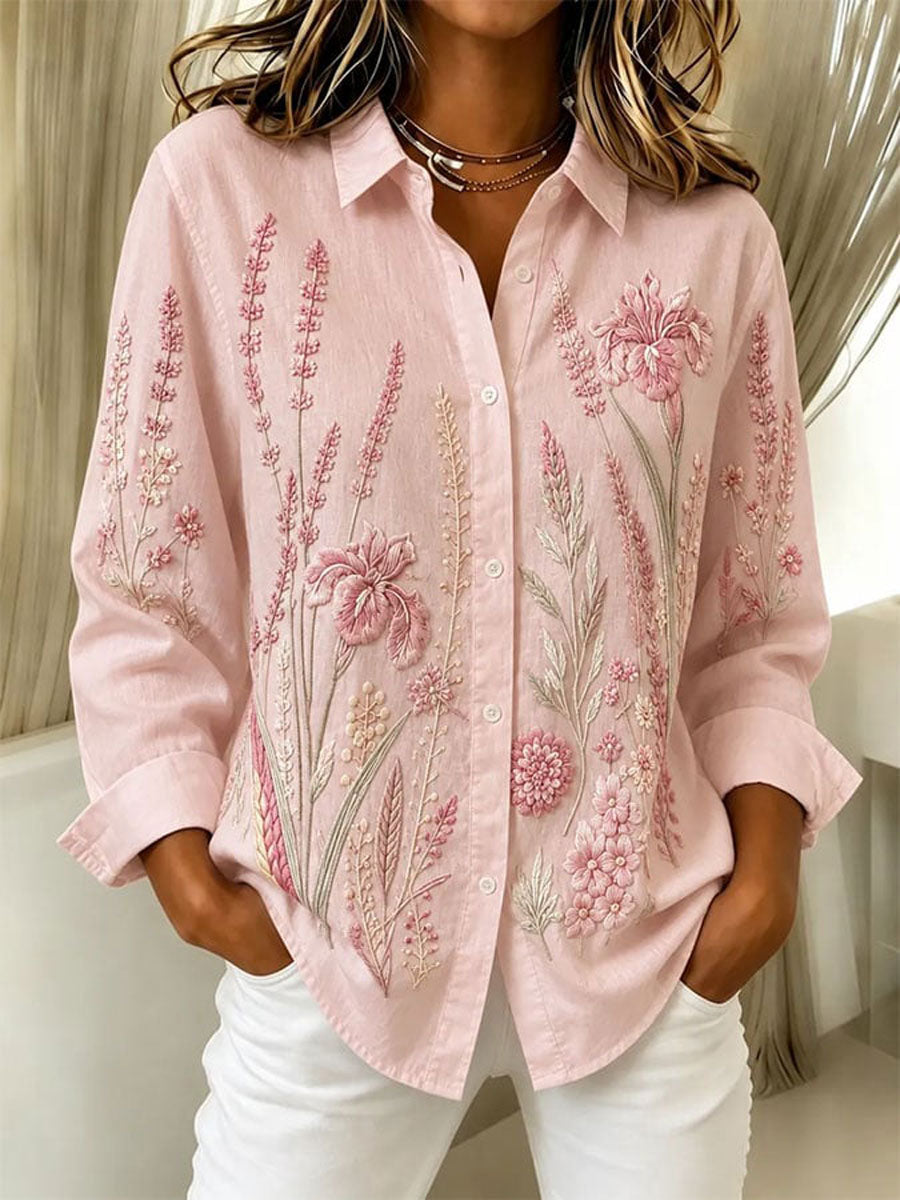 Women's Casual Retro Print Long-Sleeved Shirt