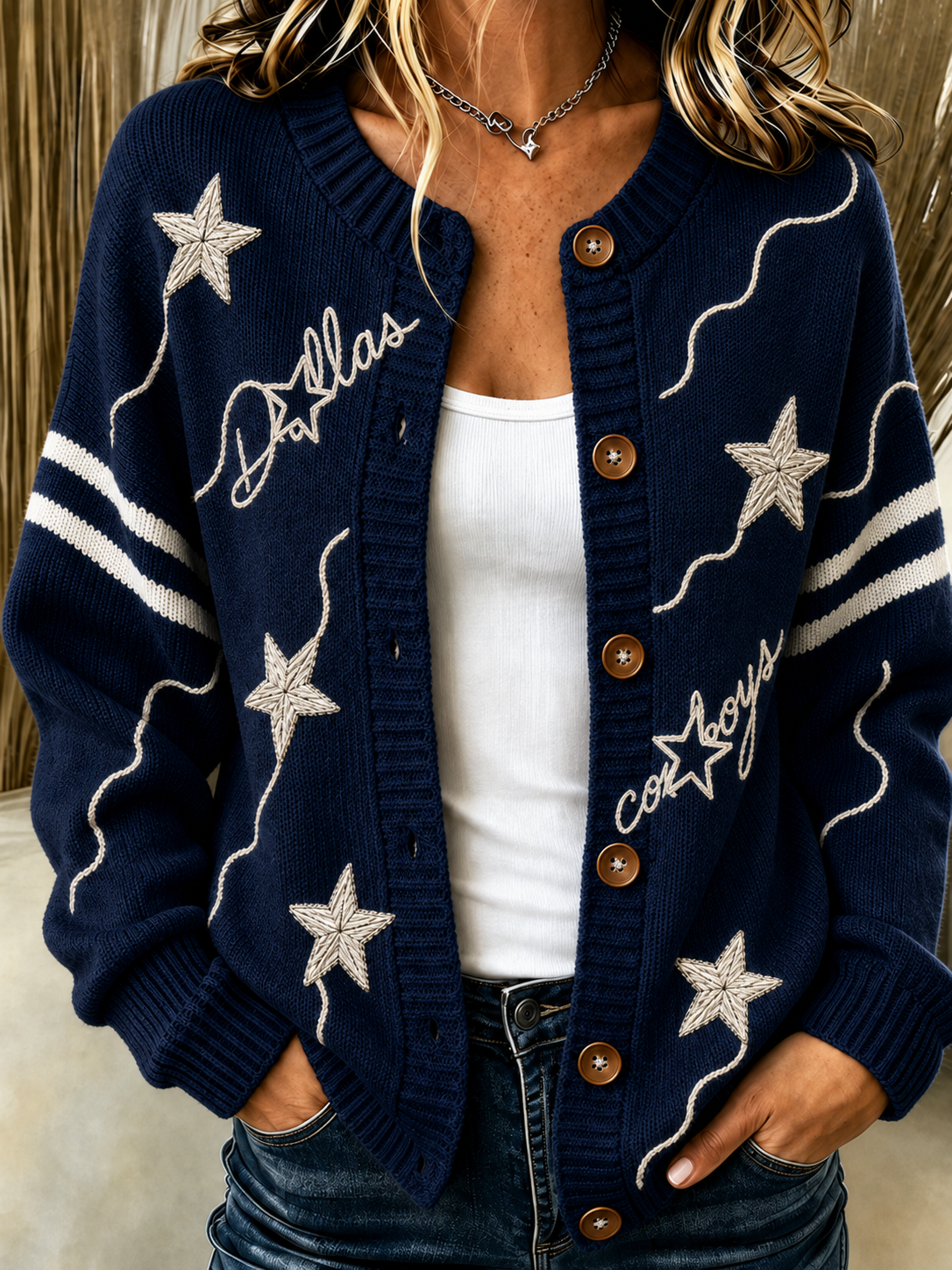 Women'S Casual Football Knitted Cardigan Top