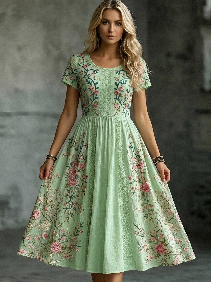Women's Breast Cancer Awareness Floral Rose Printed Dress