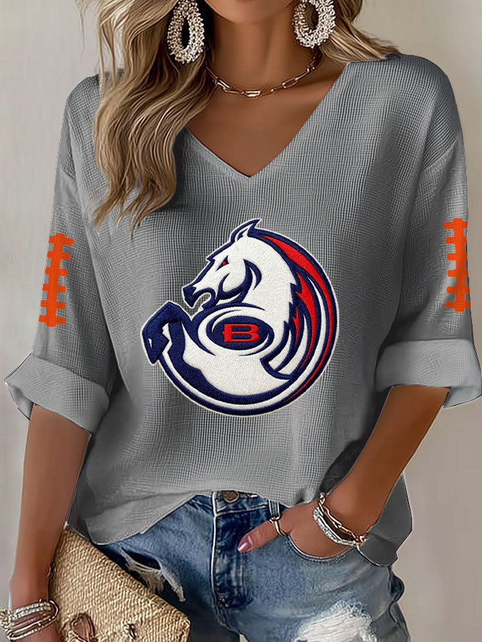 Women'S Football Print Waffle  Top