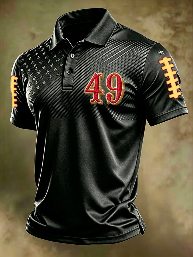 Men'S Football Print Polo T-Shirt