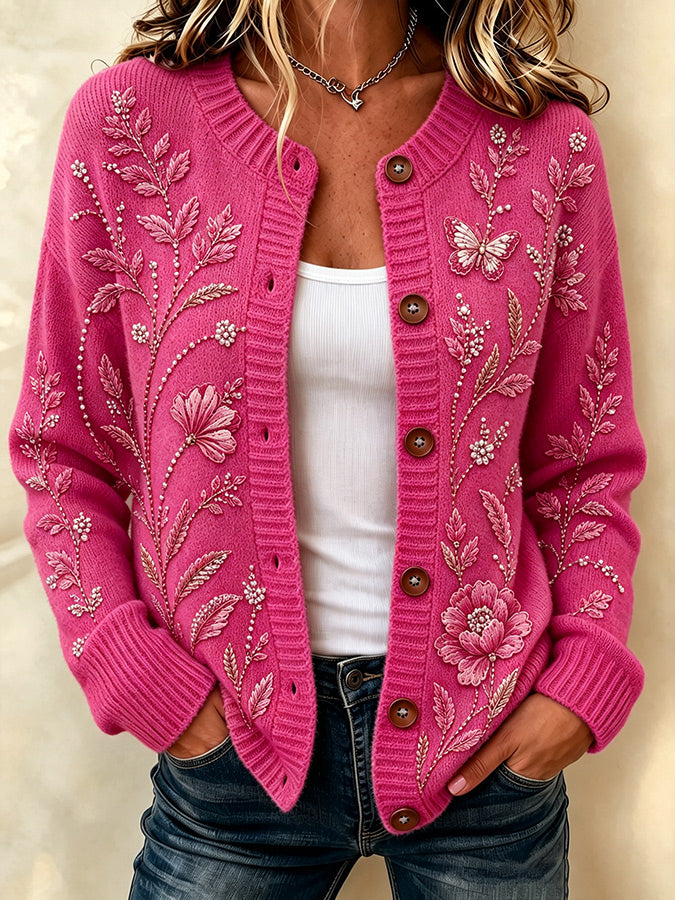 Women's Casual Floral Knitted Cardigan Top