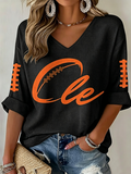 Women'S Rugby Patterned Waffle V-Neck Top