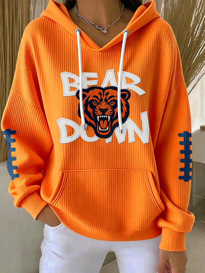 Women'S Football Print Hooded Sweatshirt
