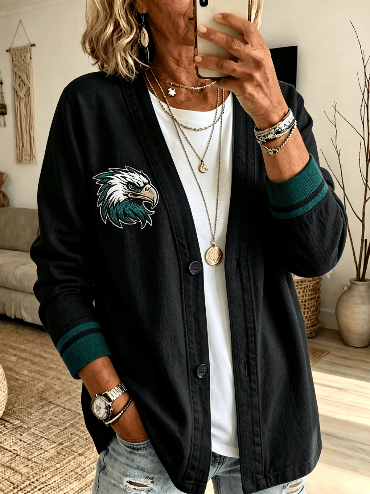Women'S Casual Football Cardigan Top