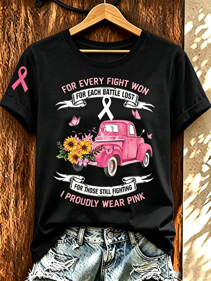 Women'S Pink Art Printed Casual T-Shirt