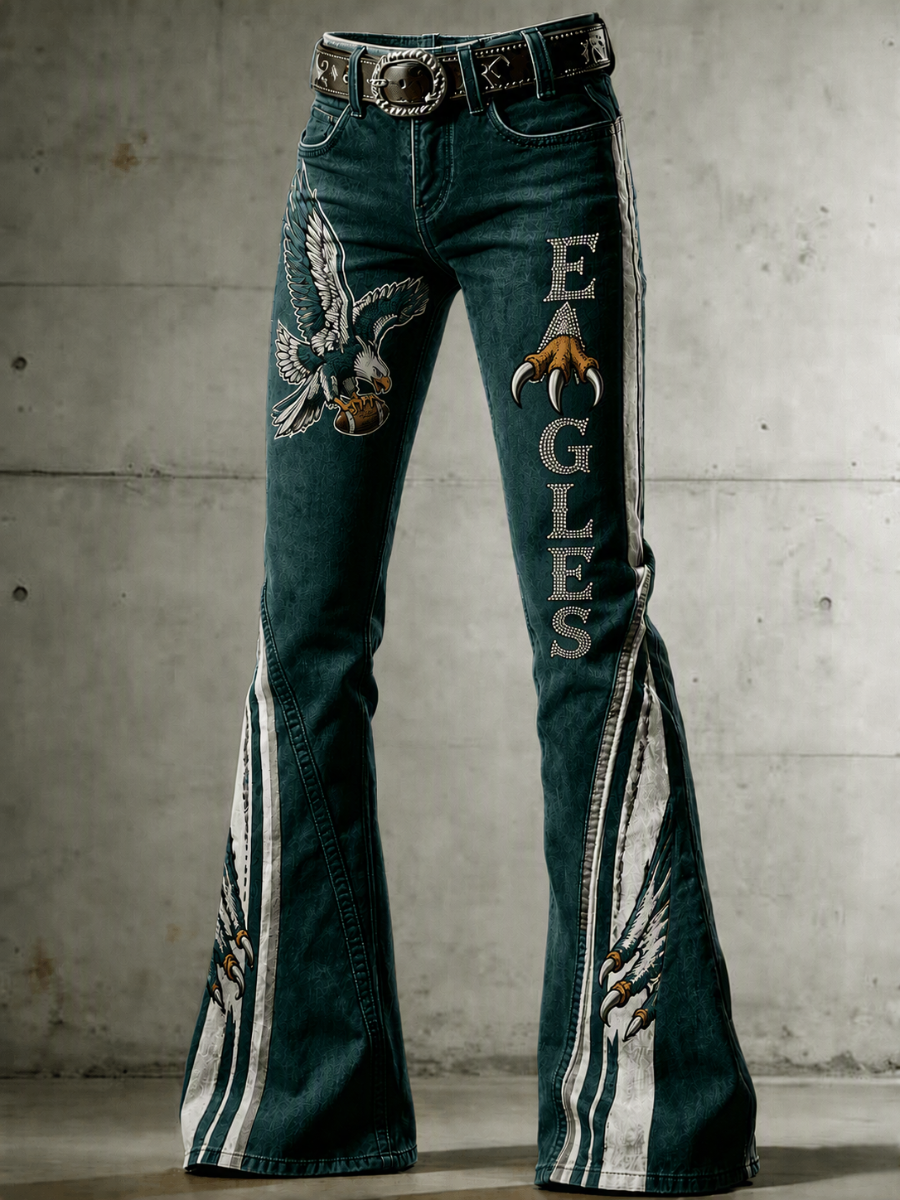 Women's Football Printed Denim Pants
