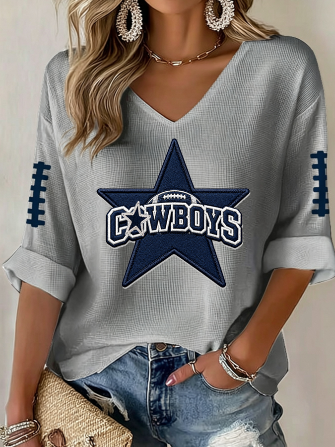 Women'S Football Print Waffle  Top
