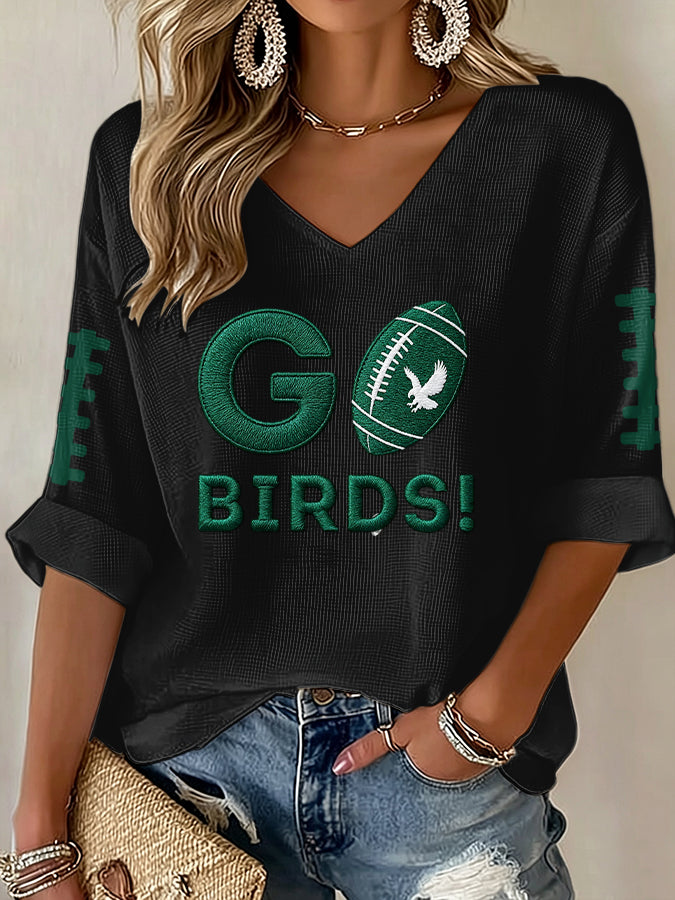 Women'S Football  Print Waffle  Top