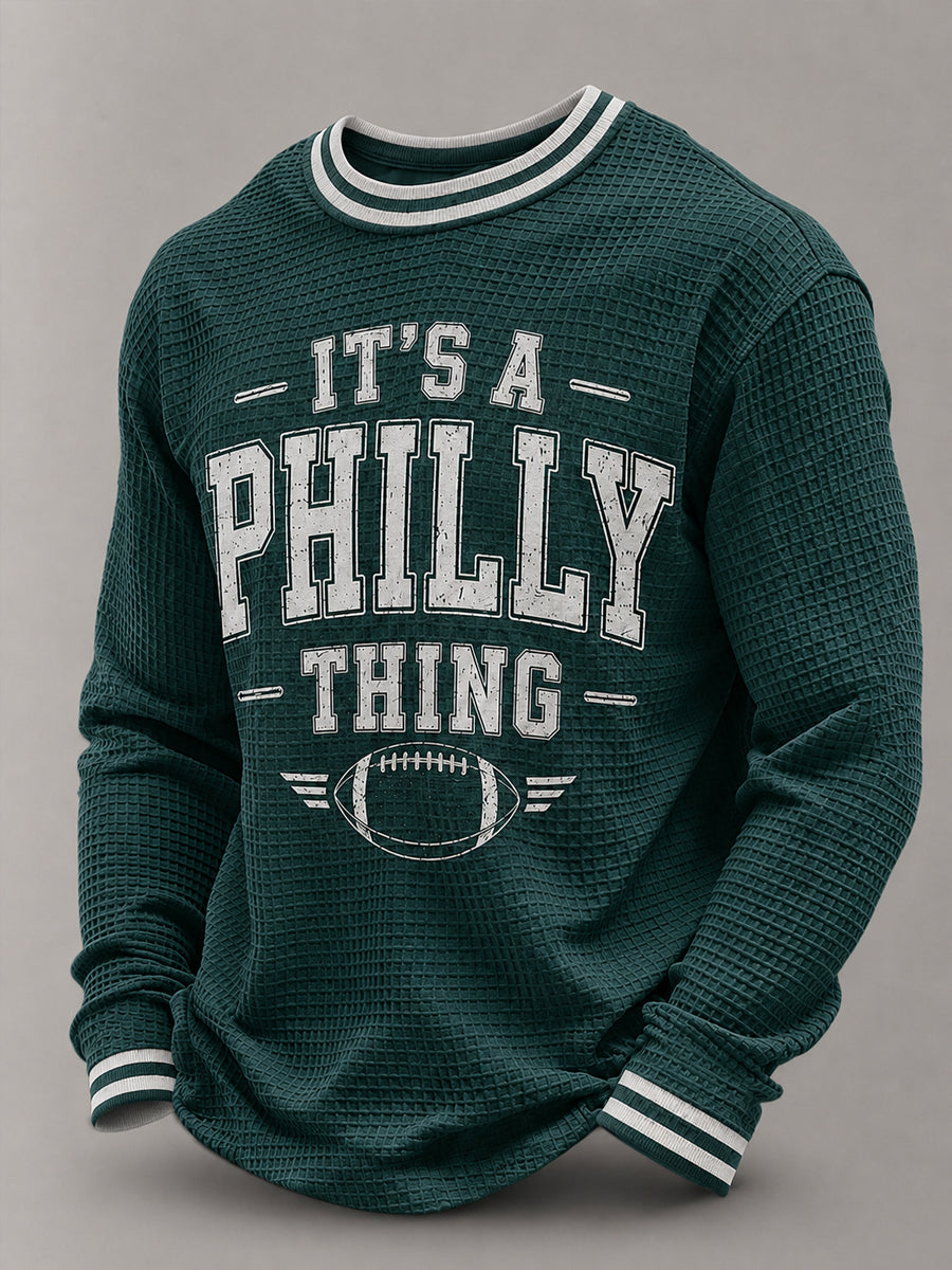Men's Eagles Football Fan Round Neck Waffle Hoodie