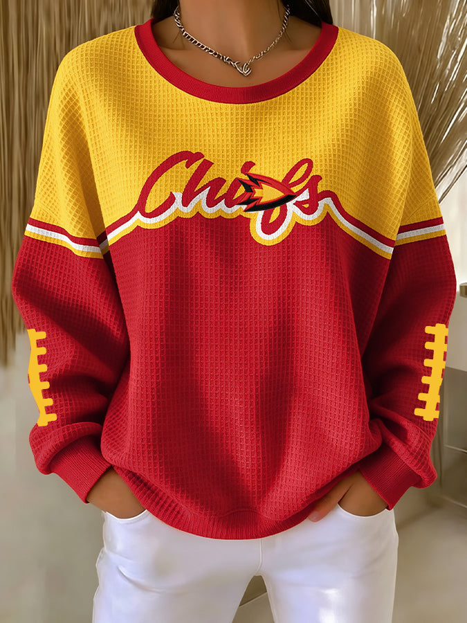 Women'S Football Print Waffle Sweatshirt