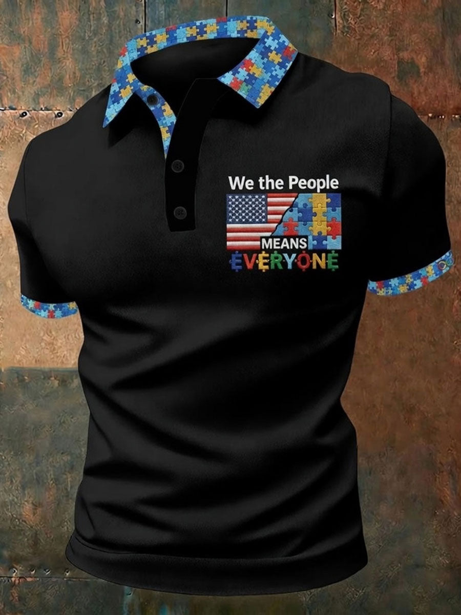 Men's Autism-Themed Printed Polo Shirt