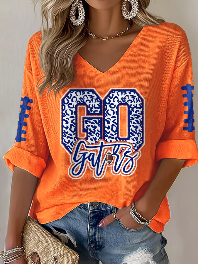 Women'S Football Print Waffle  Top