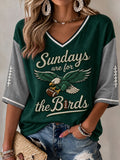 Women's American football V-Neck Three-quarter sleeve T-shirt