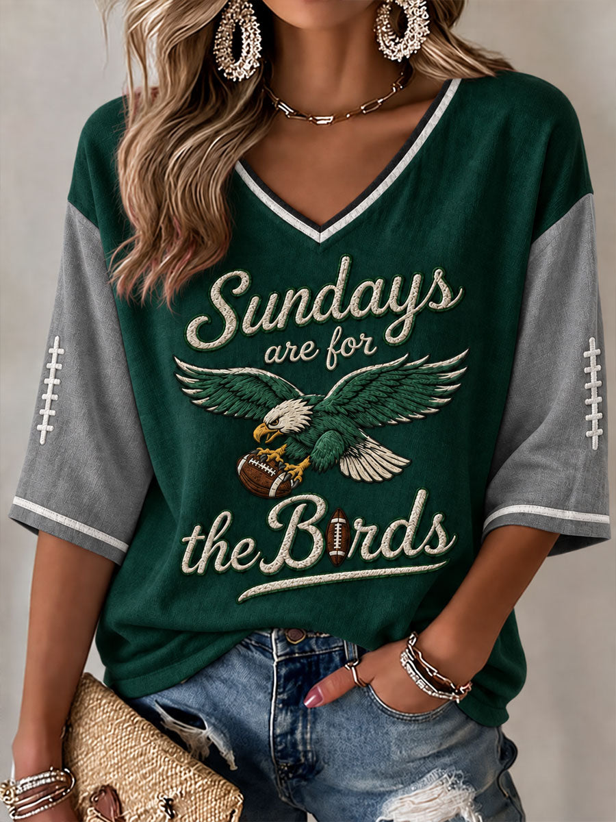Women's American football V-Neck Three-quarter sleeve T-shirt