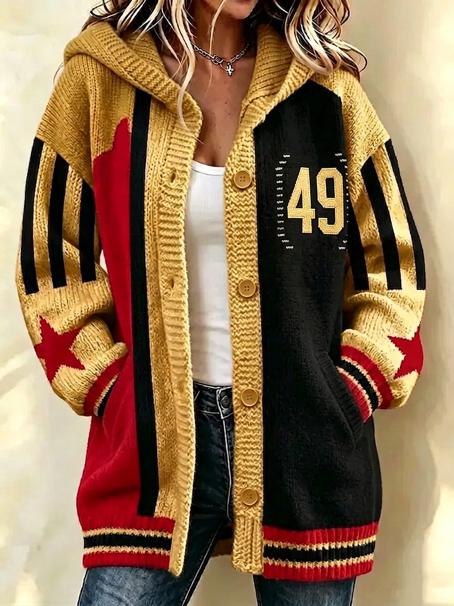 Women's Football Supporters Hooded Knit Cardigan