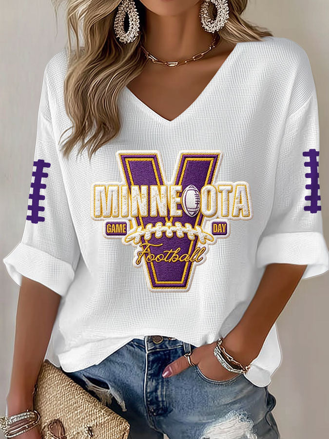 Women'S Football Print Waffle  Top