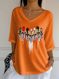 Women's Orange Shirt Day Print Casual V-Neck T-Shirt