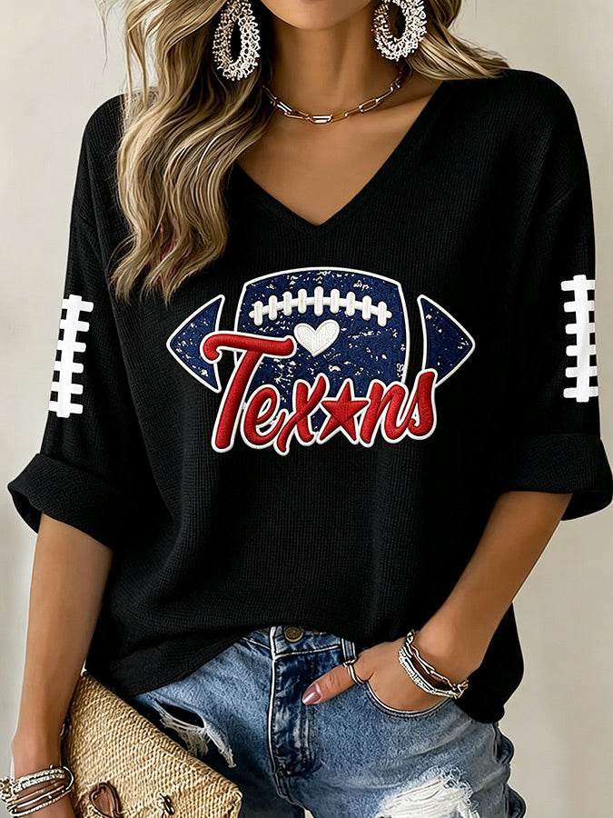 Women'S Football Print Waffle Top