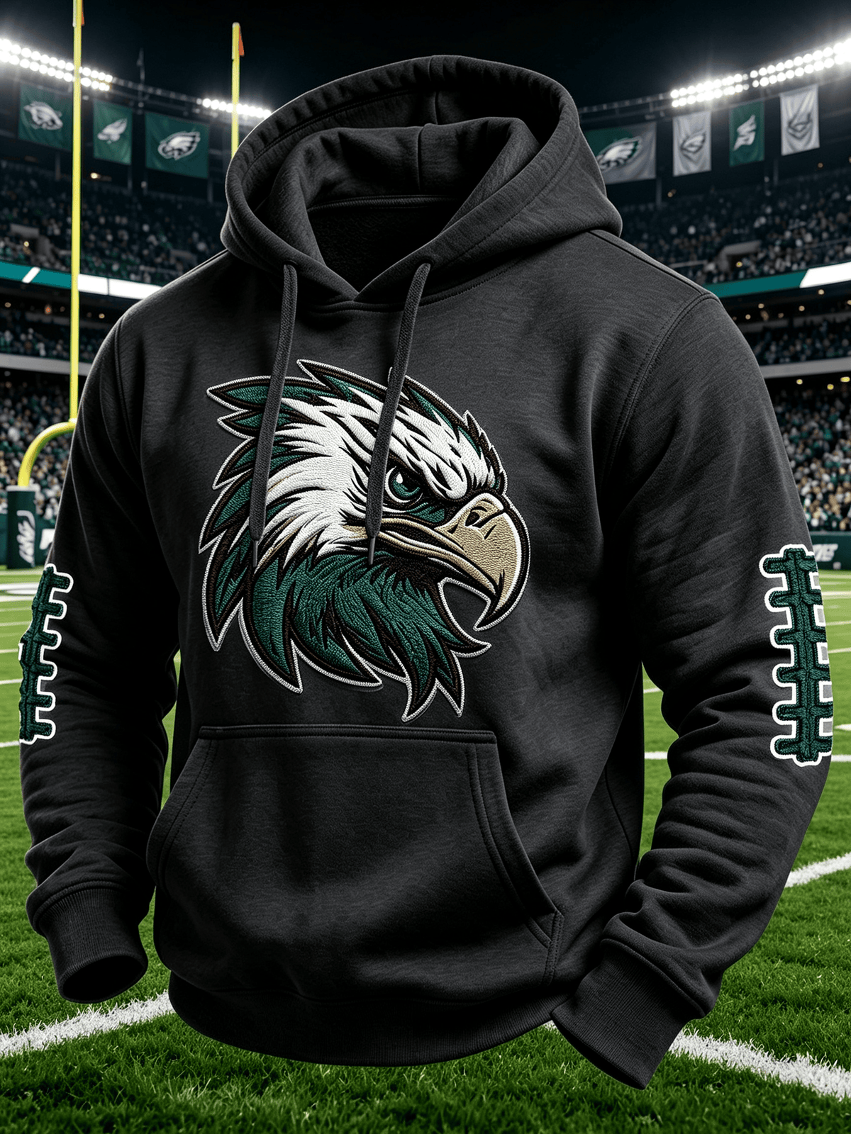 Men'S Casual Football Print Hooded Sweatshirt