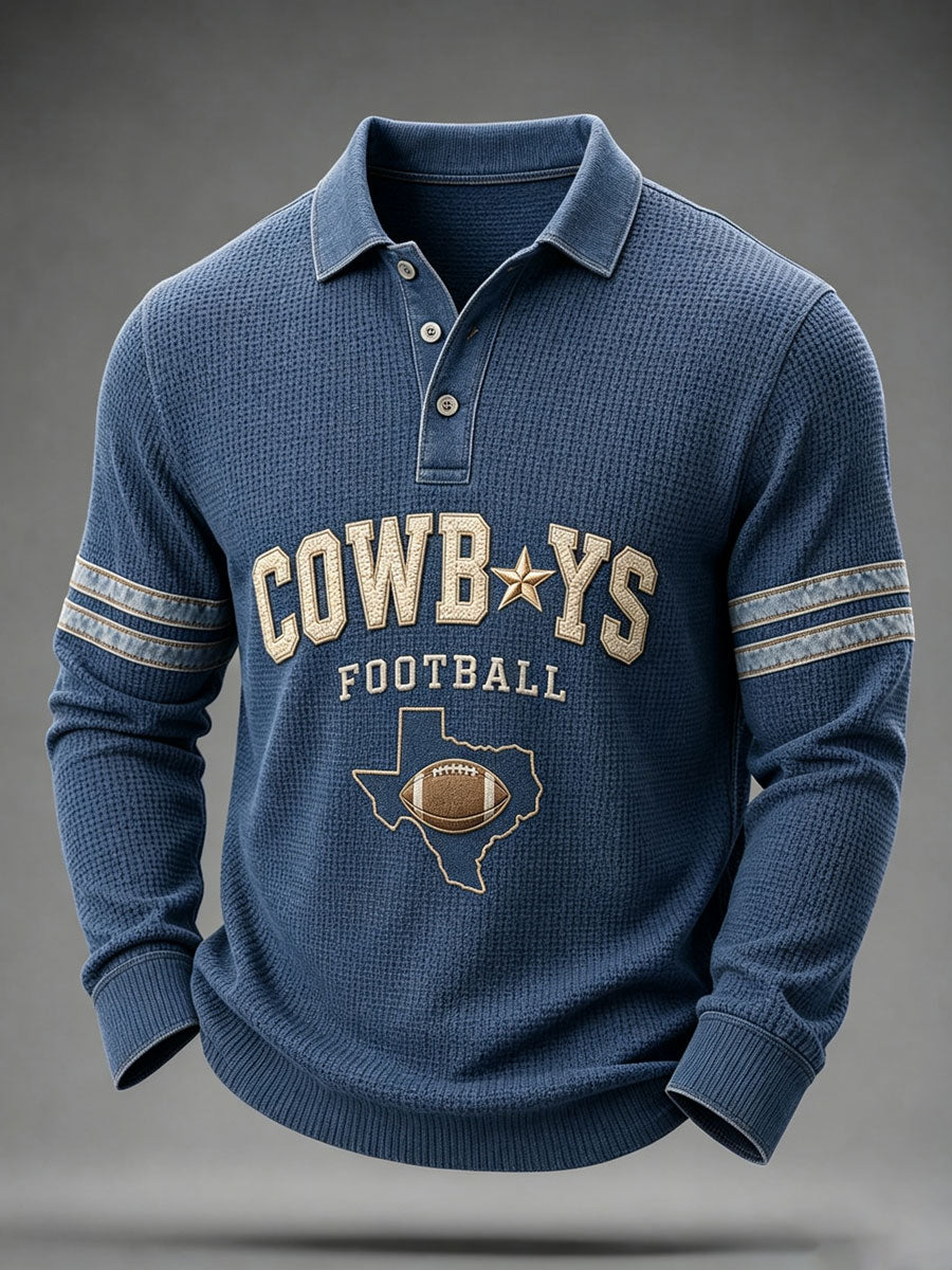 Men's American football waffle long sleeved polo shirt