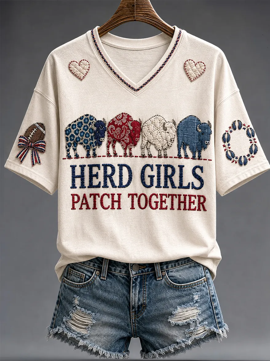 Women's Football  Printed V-neck T-shirt