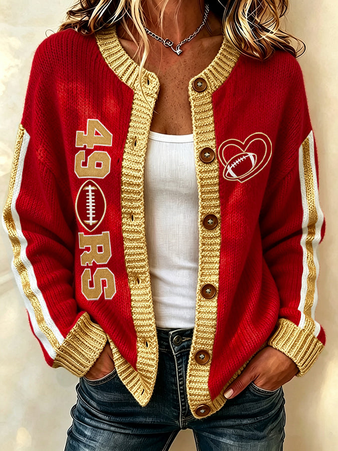 Women'S Football Printed Knitted Cardigan
