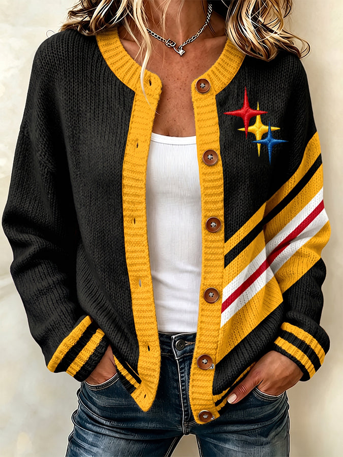 Women'S Casual Football Print Knitted Cardigan Top