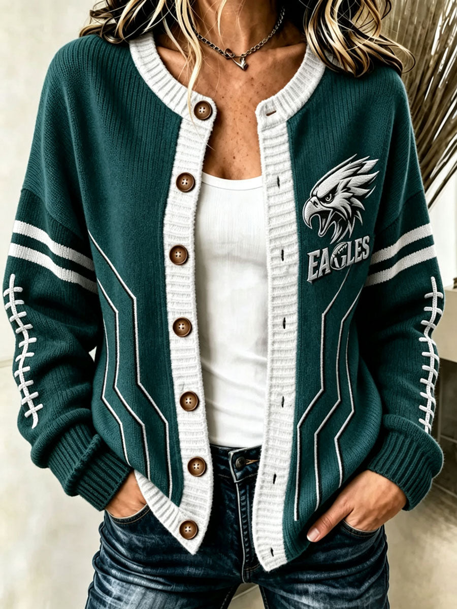 Women'S Football Printed Knitted Cardigan
