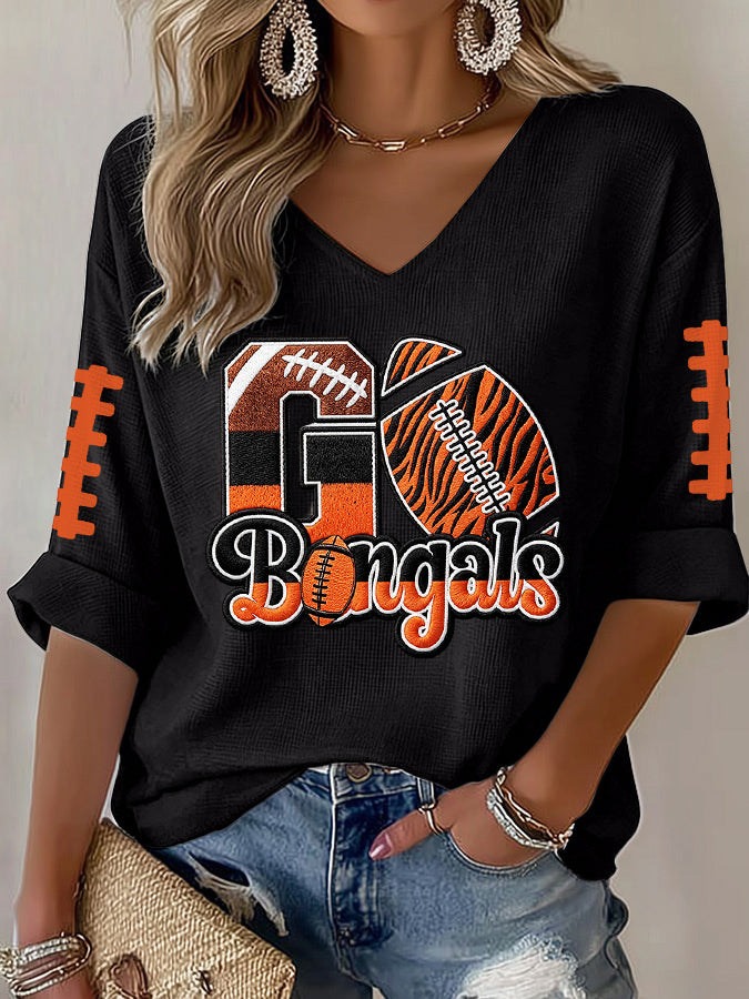 Women'S Football Print Waffle Top