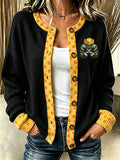 Women'S Casual Football Print Knitted Cardigan Top