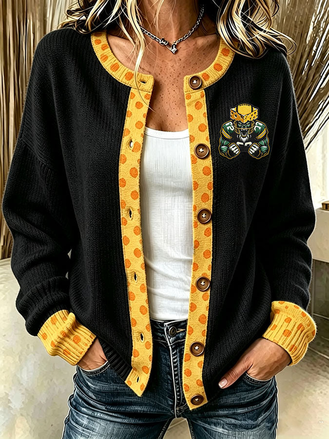 Women'S Casual Football Print Knitted Cardigan Top