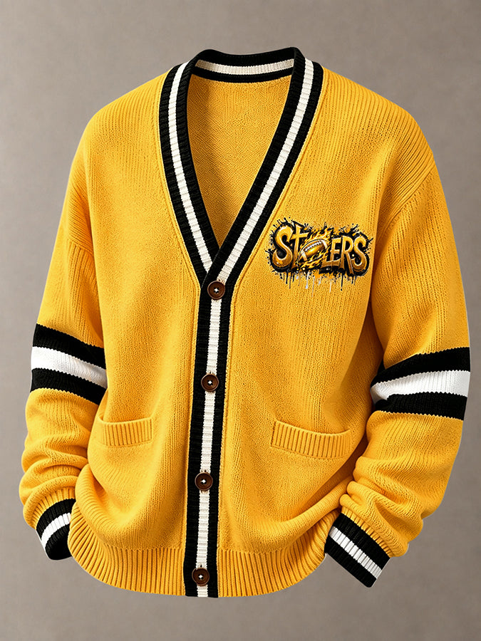 Men'S Casual Football Printed Cardigan