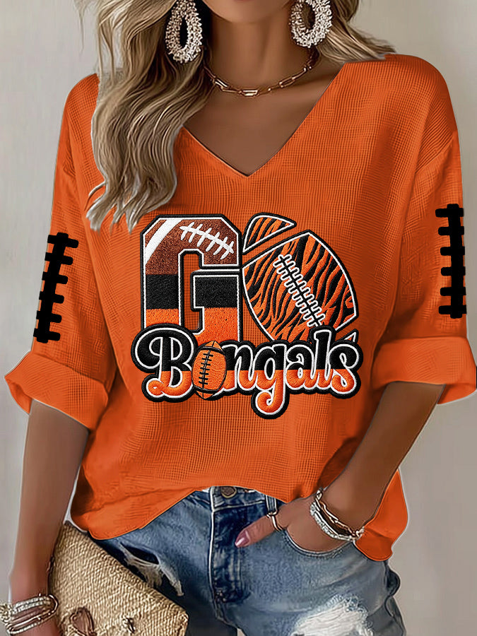 Women'S Football Print Waffle Top