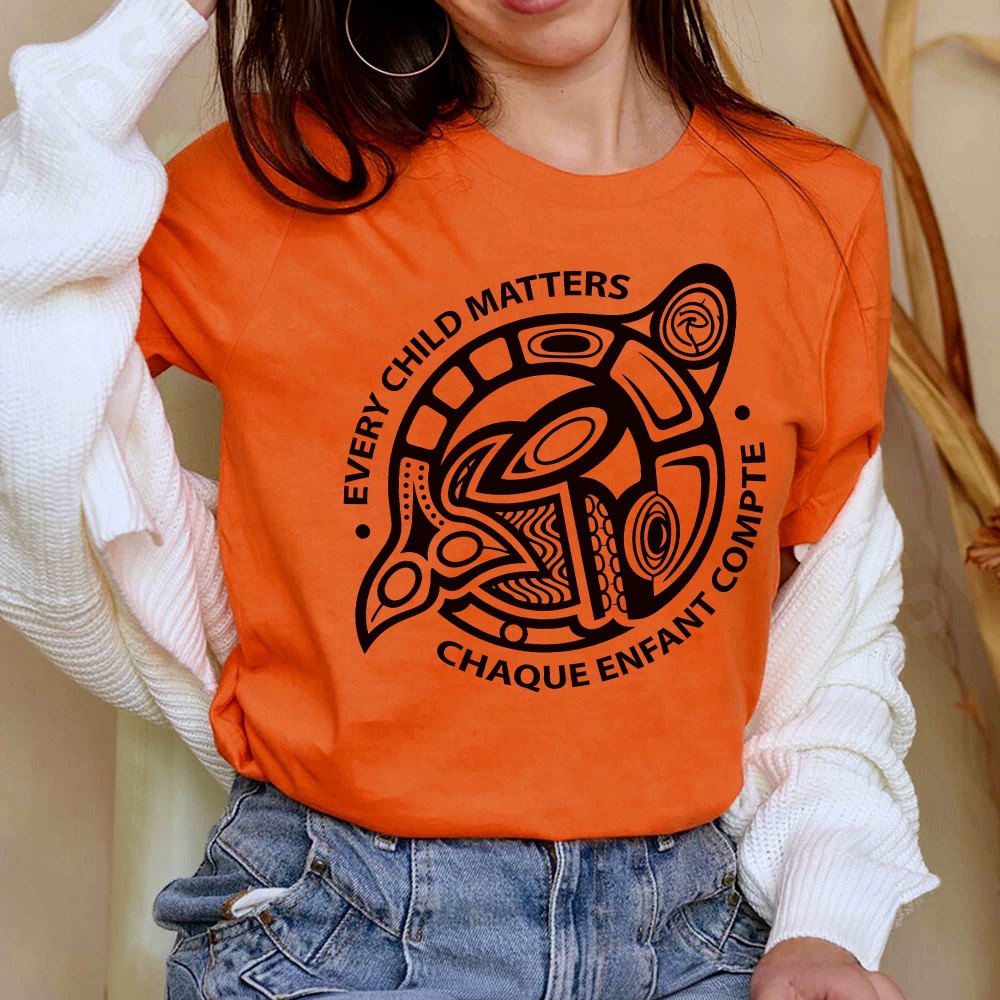 Every Child Matters Chaque Enfant Compte – Indigenous Turtle Orange Shirt Day Unisex T-shirt/Hoodie/Sweatshirt