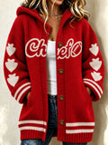 Women's Football Supporters Hooded Knit Cardigan