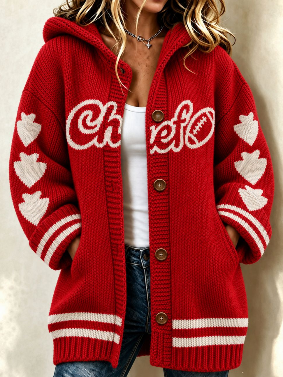 Women's Football Supporters Hooded Knit Cardigan