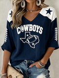 Women'S Rugby Patterned Waffle V-Neck Top