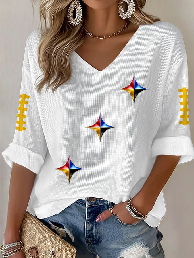 Women'S Football Print Waffle Top