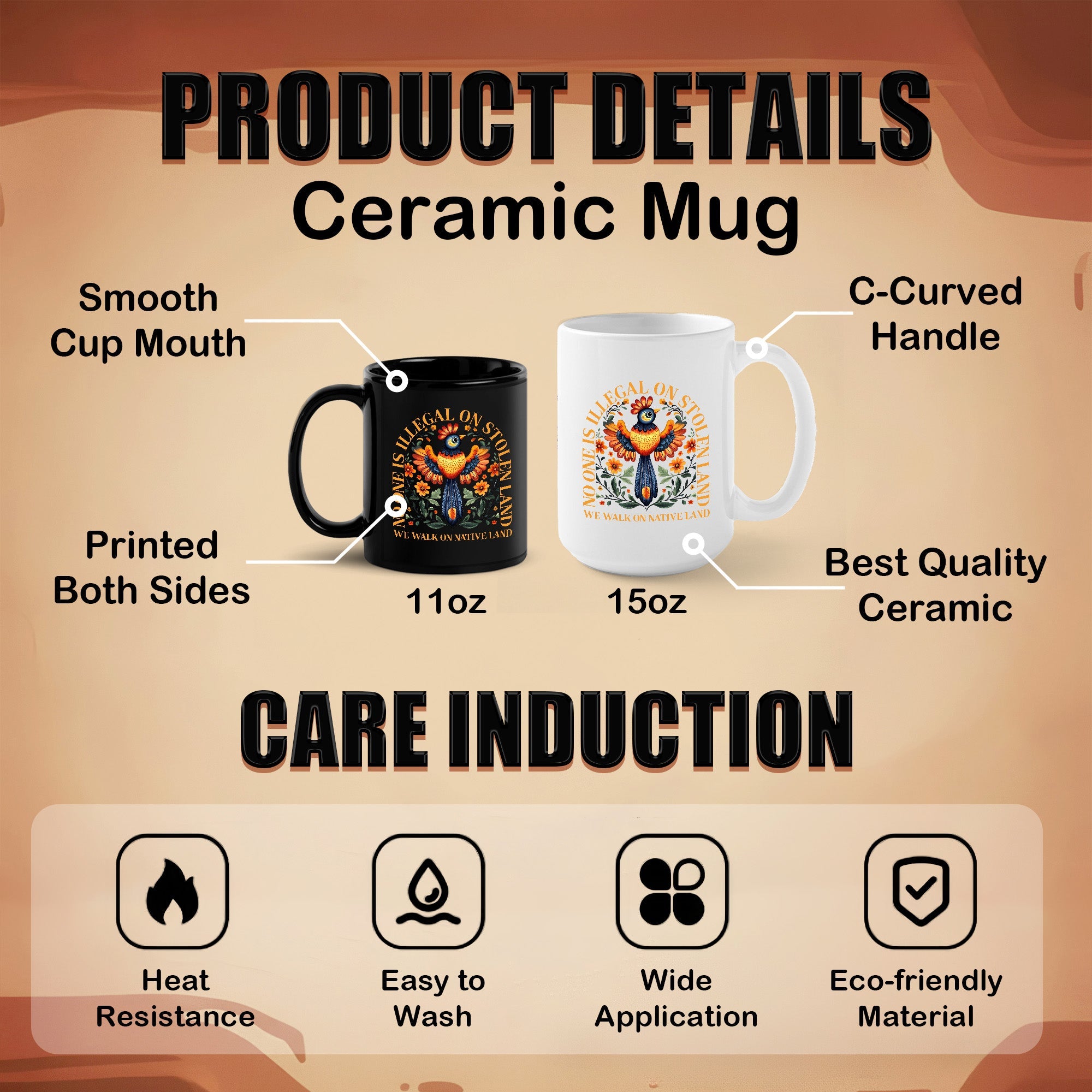 Orange Heart Ceramic Coffee Mug